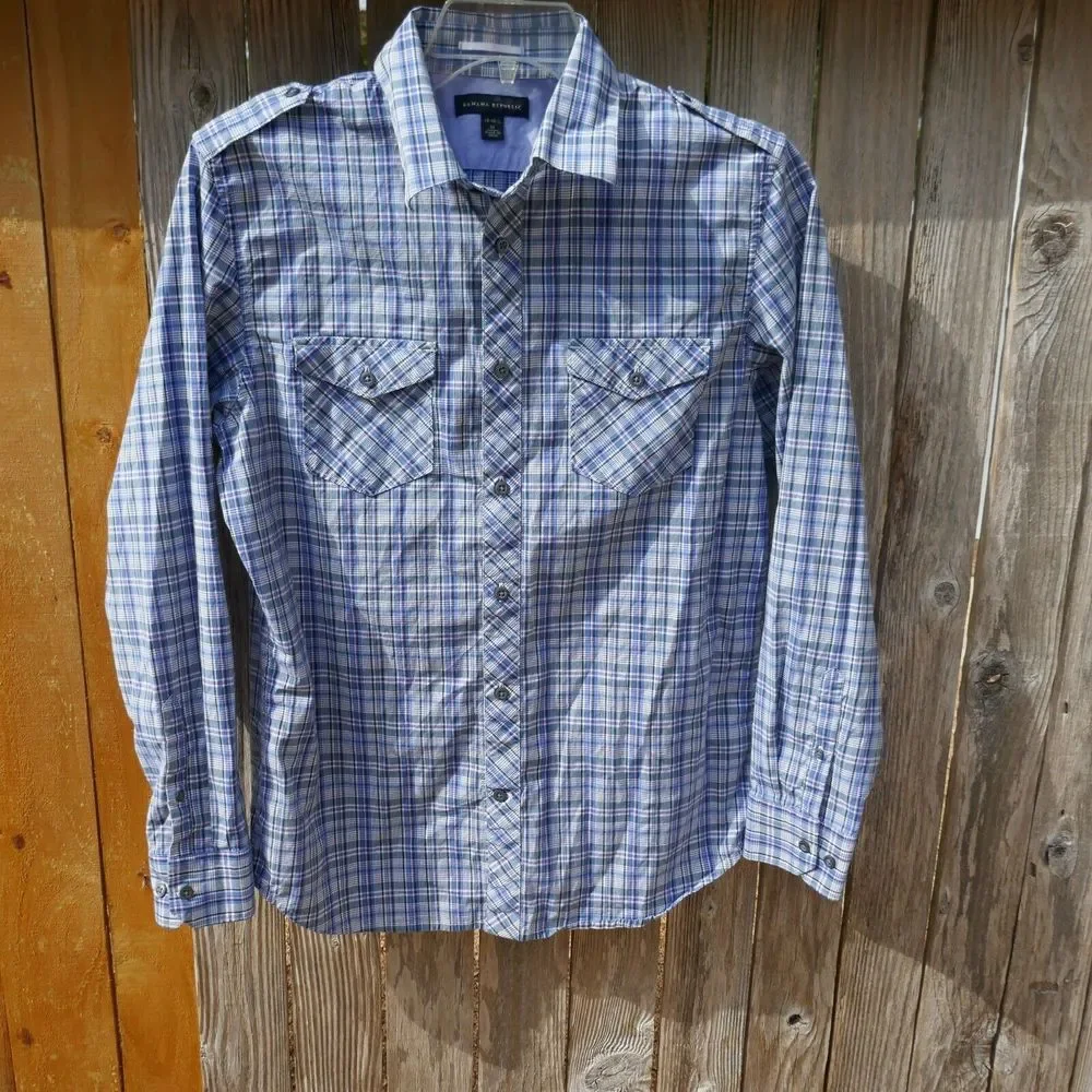 Banana Republic Button-Up Casual Shirt Long Sleeve Cotton Blend Blue Check M